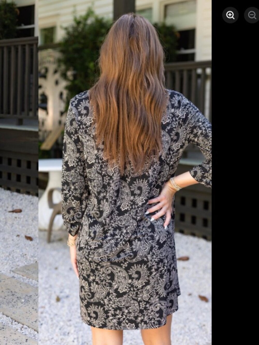 DEAR SCARLETT Black & Cream Paisley/Floral 3/4 Sleeve Dress - Picture 2 of 6